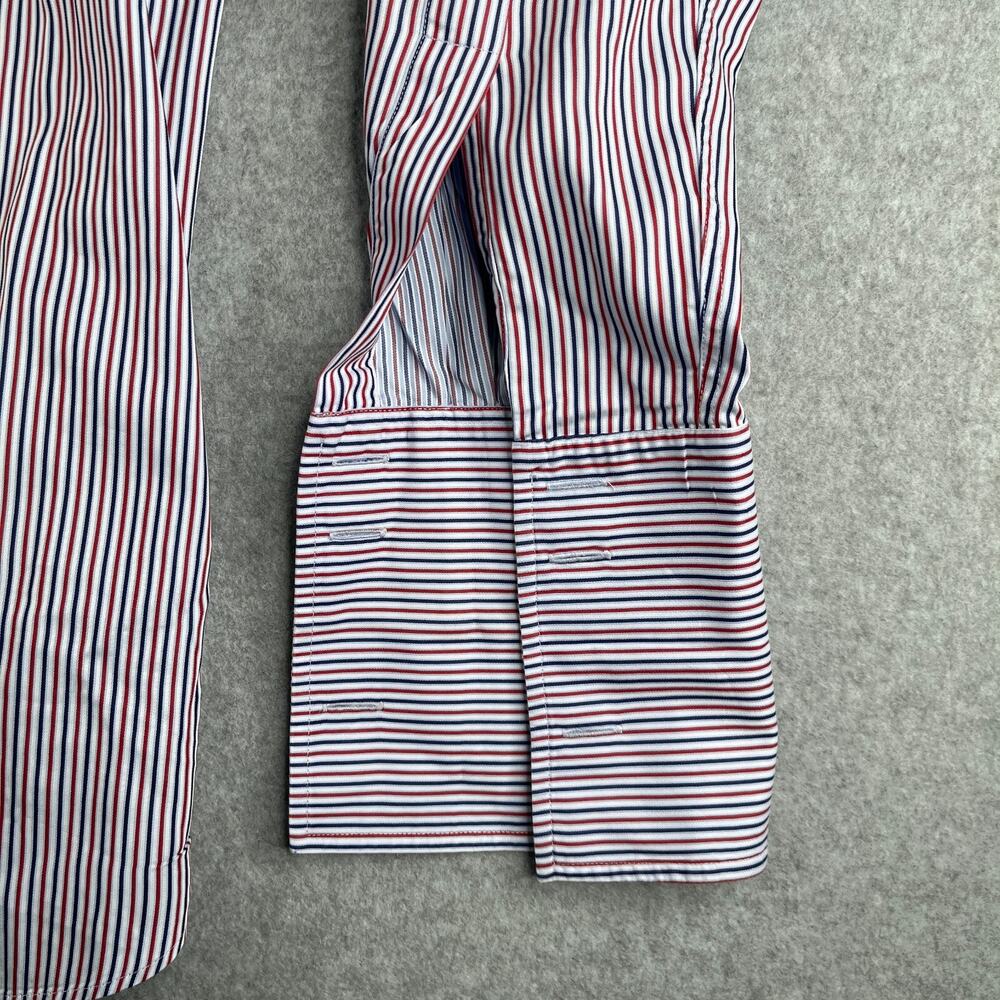 Thomas Pink Shirt 16 Red White Blue Striped French Cuff Button Up Long Sleeve - Picture 4 of 10